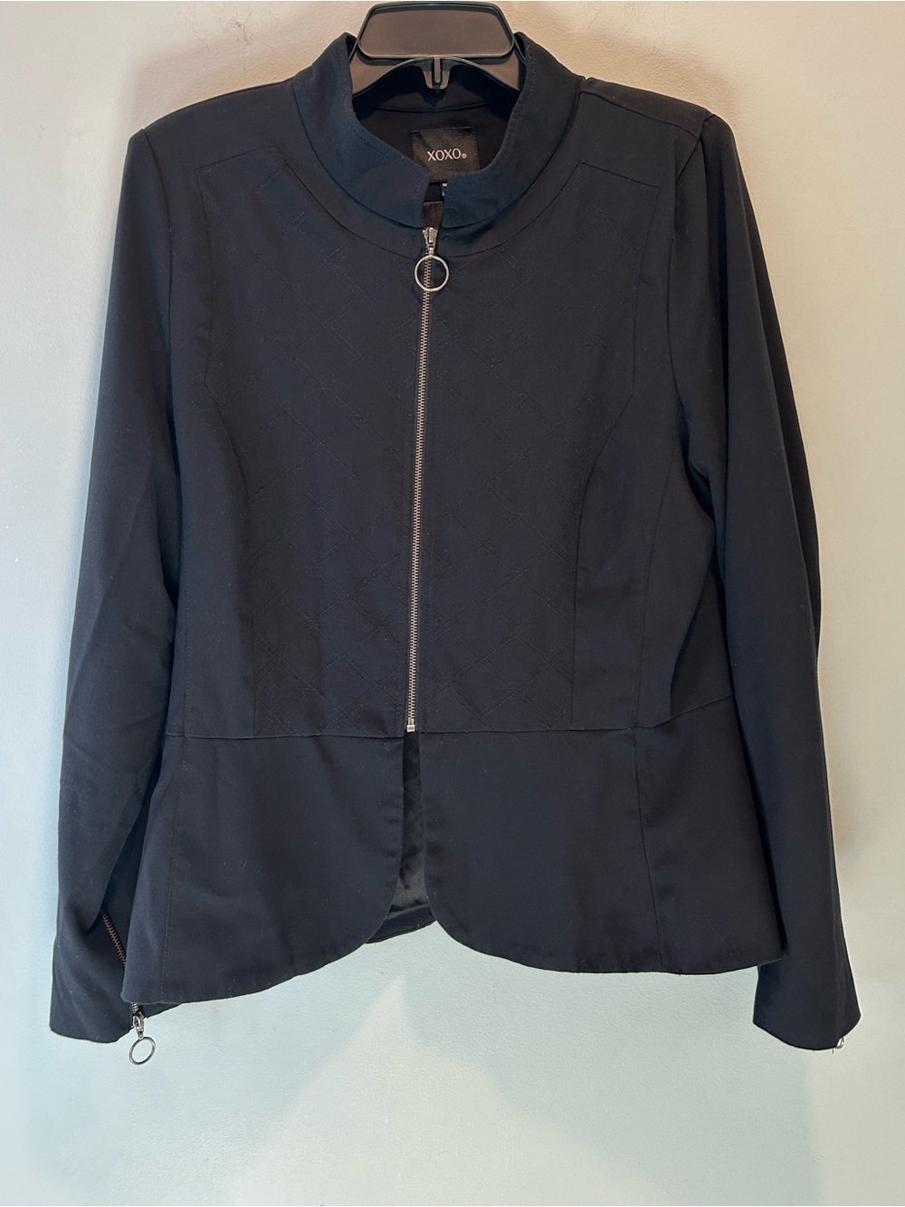 XOXO Black Full Zip Fitted Peplum Blazer Women’s XL